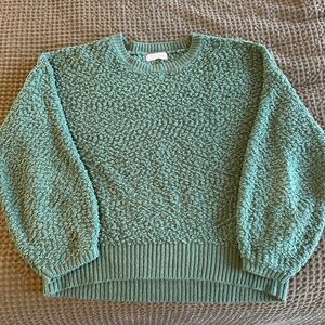 Elegant Textured Green Crew Neck Sweater